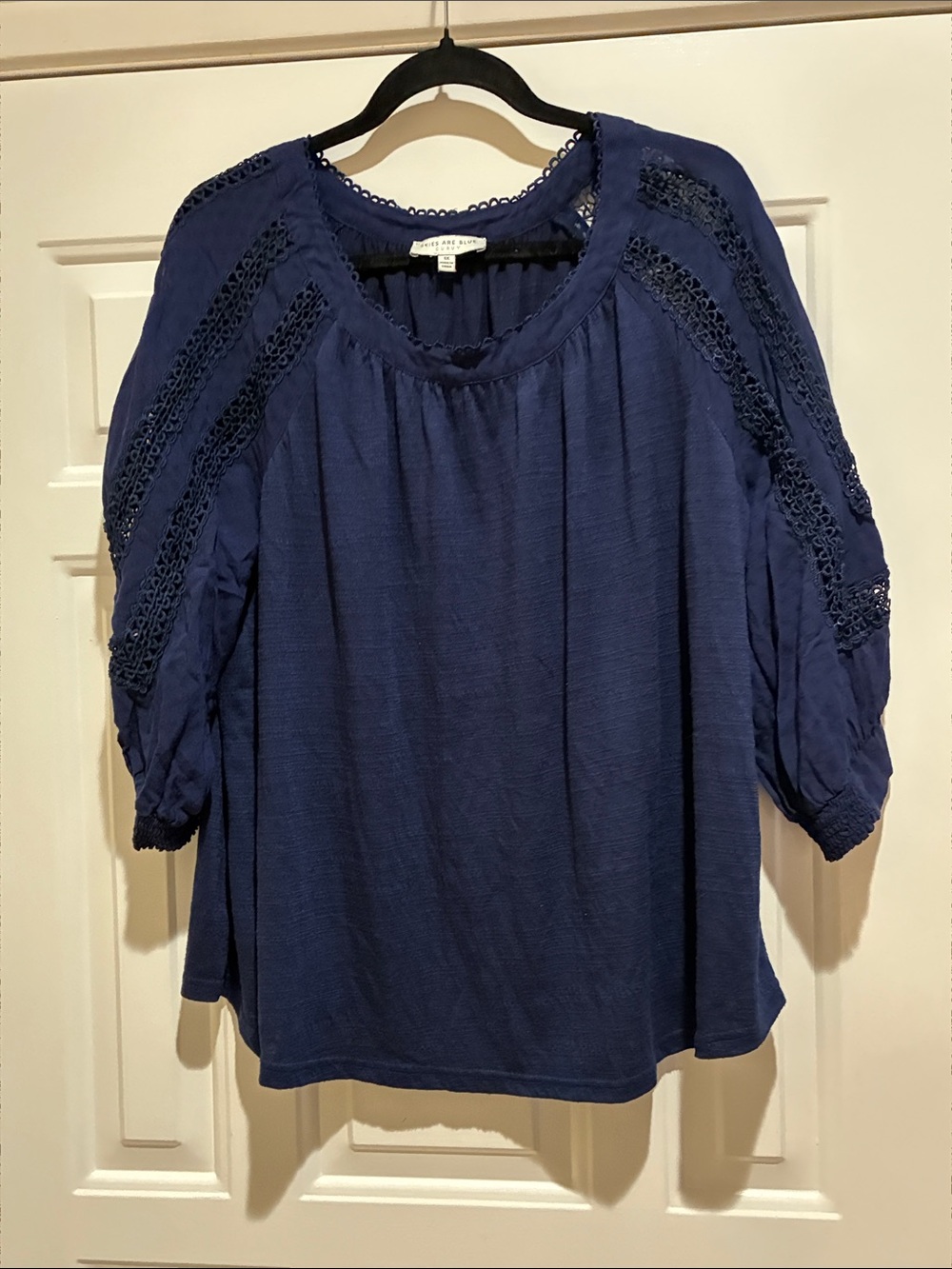 Skies Are Blue Navy Crochet-detail Top